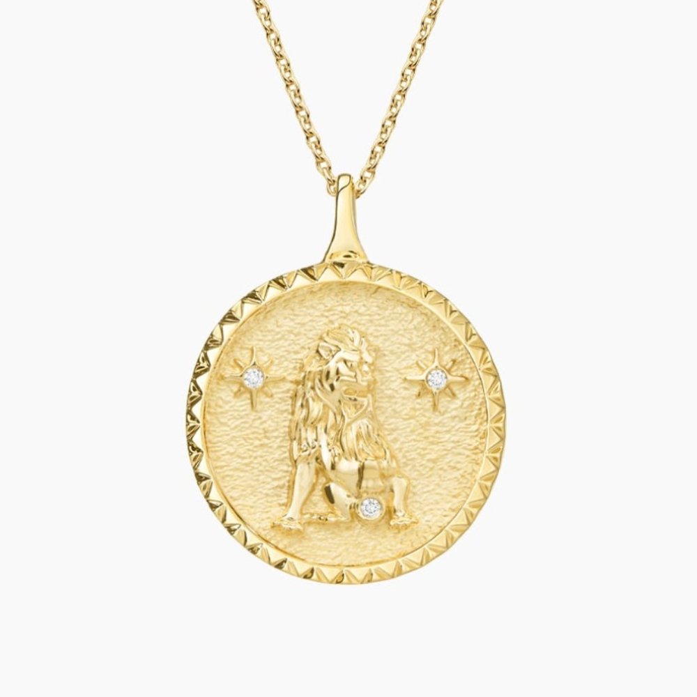 Leo Zodiac Diamond Pendant 14K Yellow Gold & Diamond